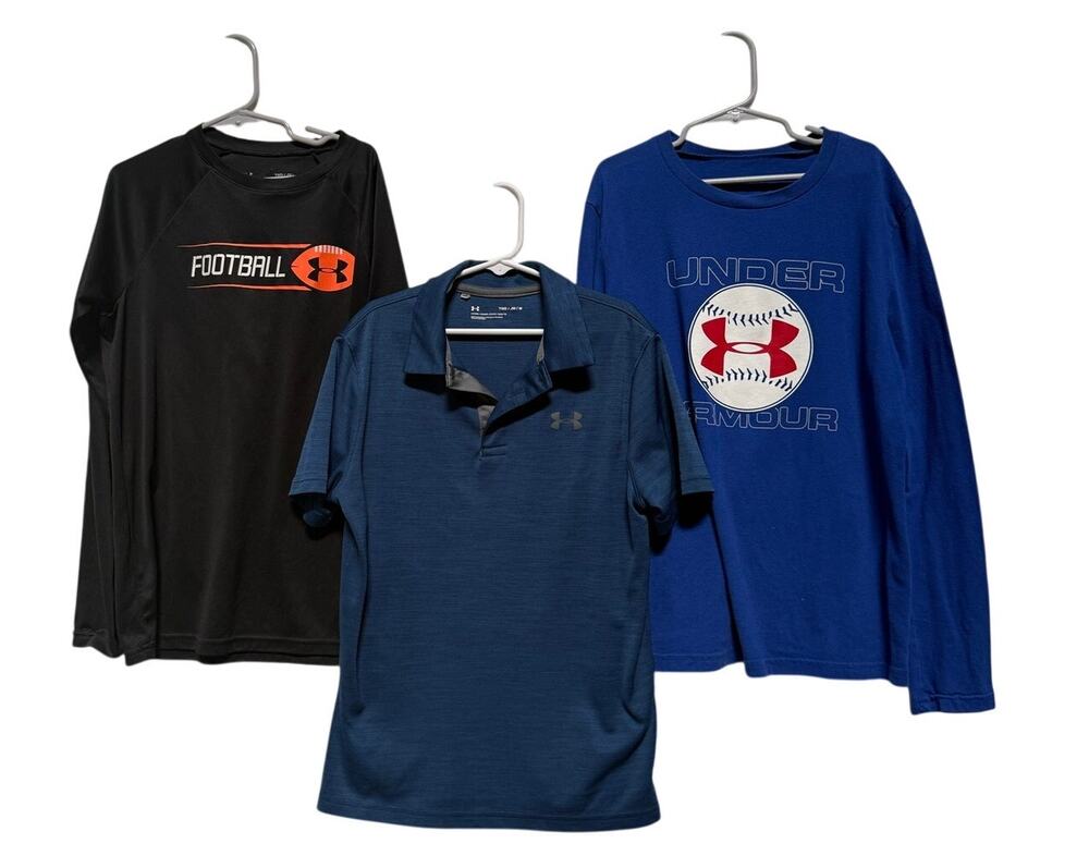 Under Armour Shirt Lot Boys Medium (Polo, Long Sleeve, Short Sleeve) Blue Black